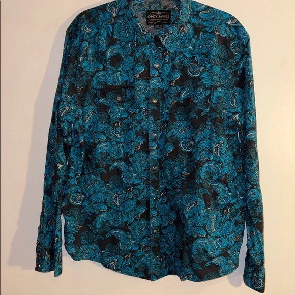 Men's Blue Paisley Western Button Up Shirt Cody James Authentic Western Wear - Picture 17 of 17